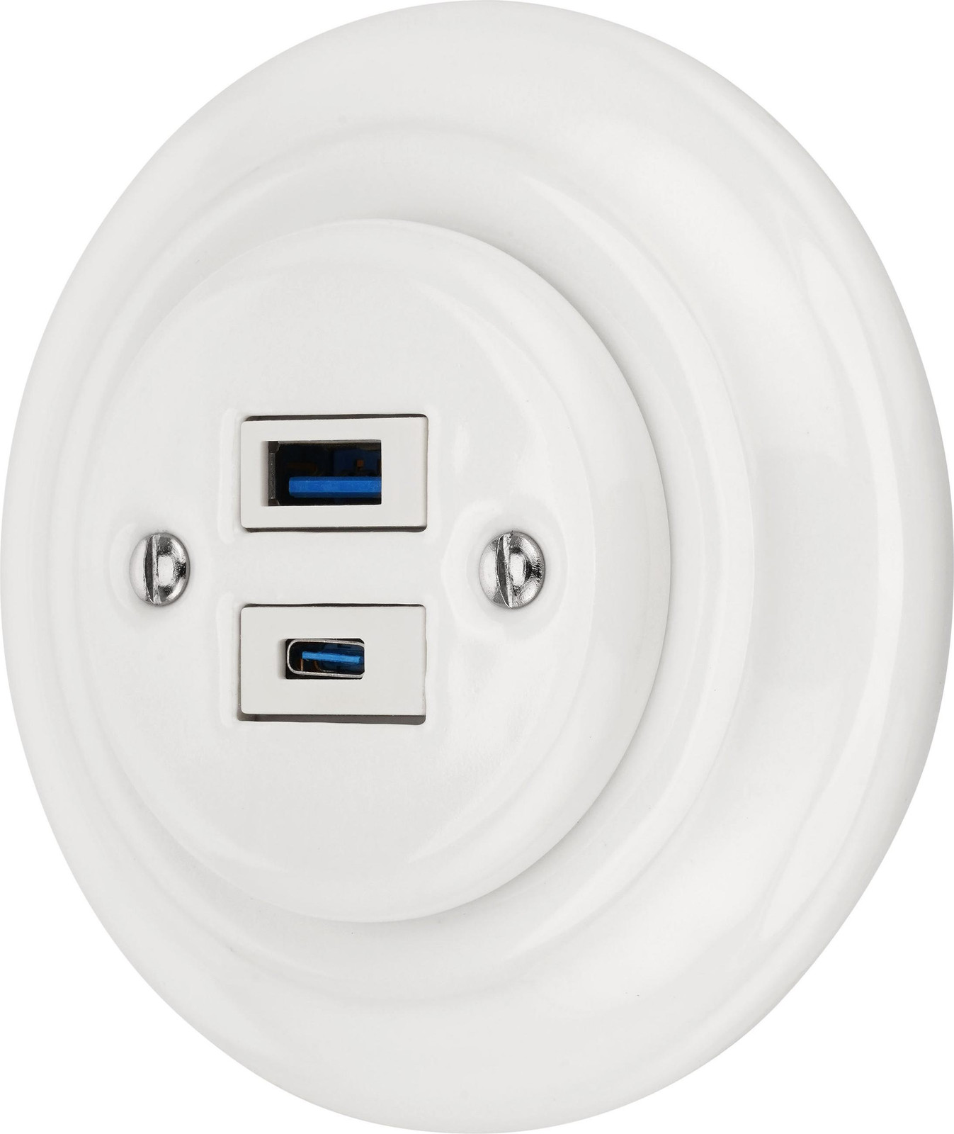 ADAKAT Inbouwstopcontact PR1 Retro Design Wit met 2-voudige USB-A en USB-C aansluitingen en Porselein