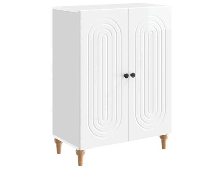 Sideboard Hochglanz Weiß 66 x 34,5 x 90 cm Holzwerkstoff Modernes Design, gestreiftes Muster, 90°-Pendeltüren, Regale, Holzwerkstoff, Wohnzimmer, Esszimmer