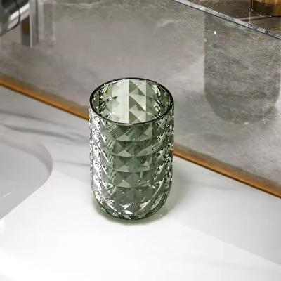 Uplift Treasures Light Luxury Transparent Mouthwash Cup With Glacier Pattern Toothbrush Cup For Home & Couples green