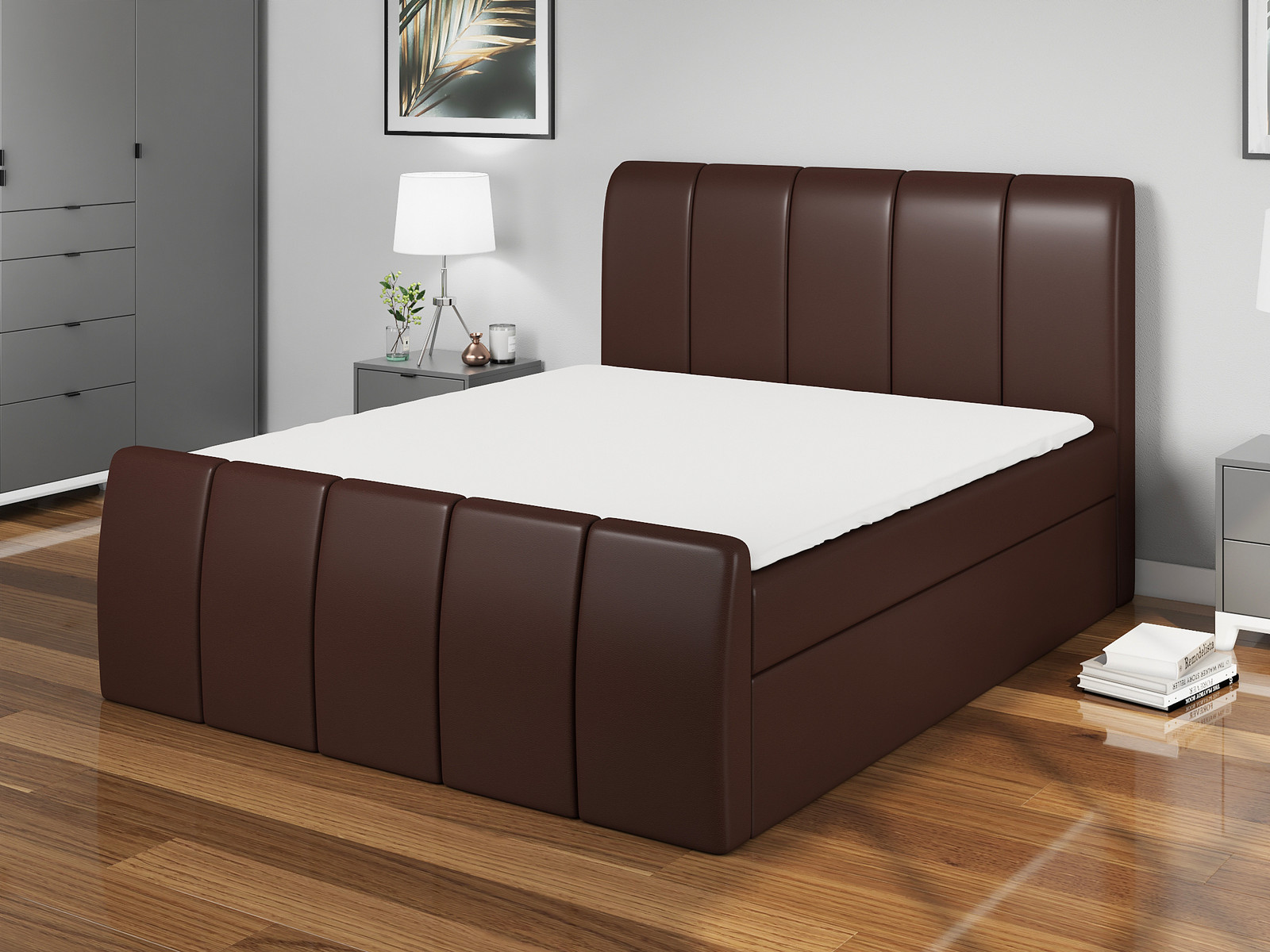MBTmeble Boxspringbed KARIS 160x200 cm met 2 nachtkastjes, Bonell-matras en topper