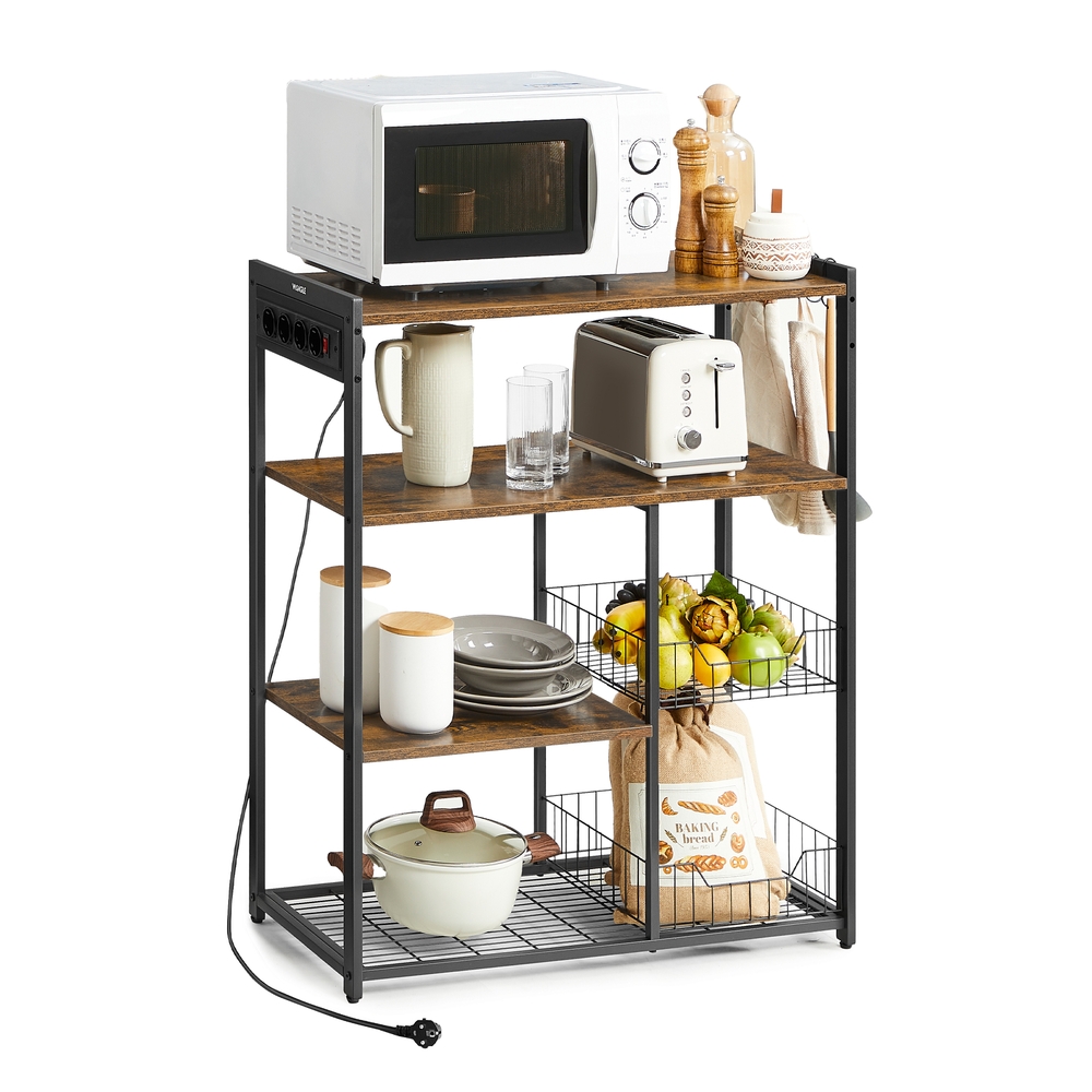 VASAGLE Küchenregal mit Steckdosen vintagebraun-tintenschwarz KKS196K01