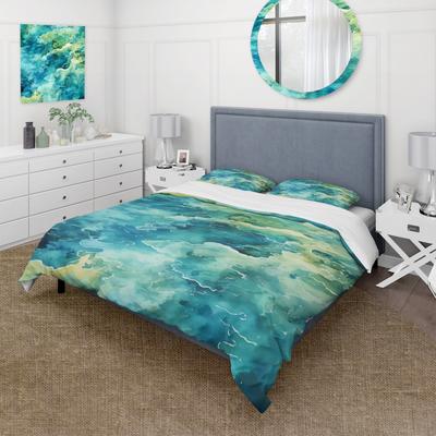 DESIGN ART "Designart ""Green Peaceful Tide Pools II"" Coastal Minimalism Bedding Cover Set - Traditional Bed Set with Shams"