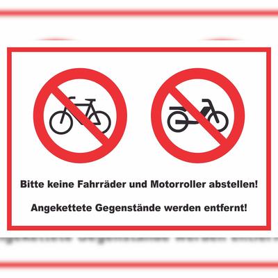 HB-Druck Keine Fahrräder oder Motorroller abstellen werden entfernt Schild A3 (297x420mm)