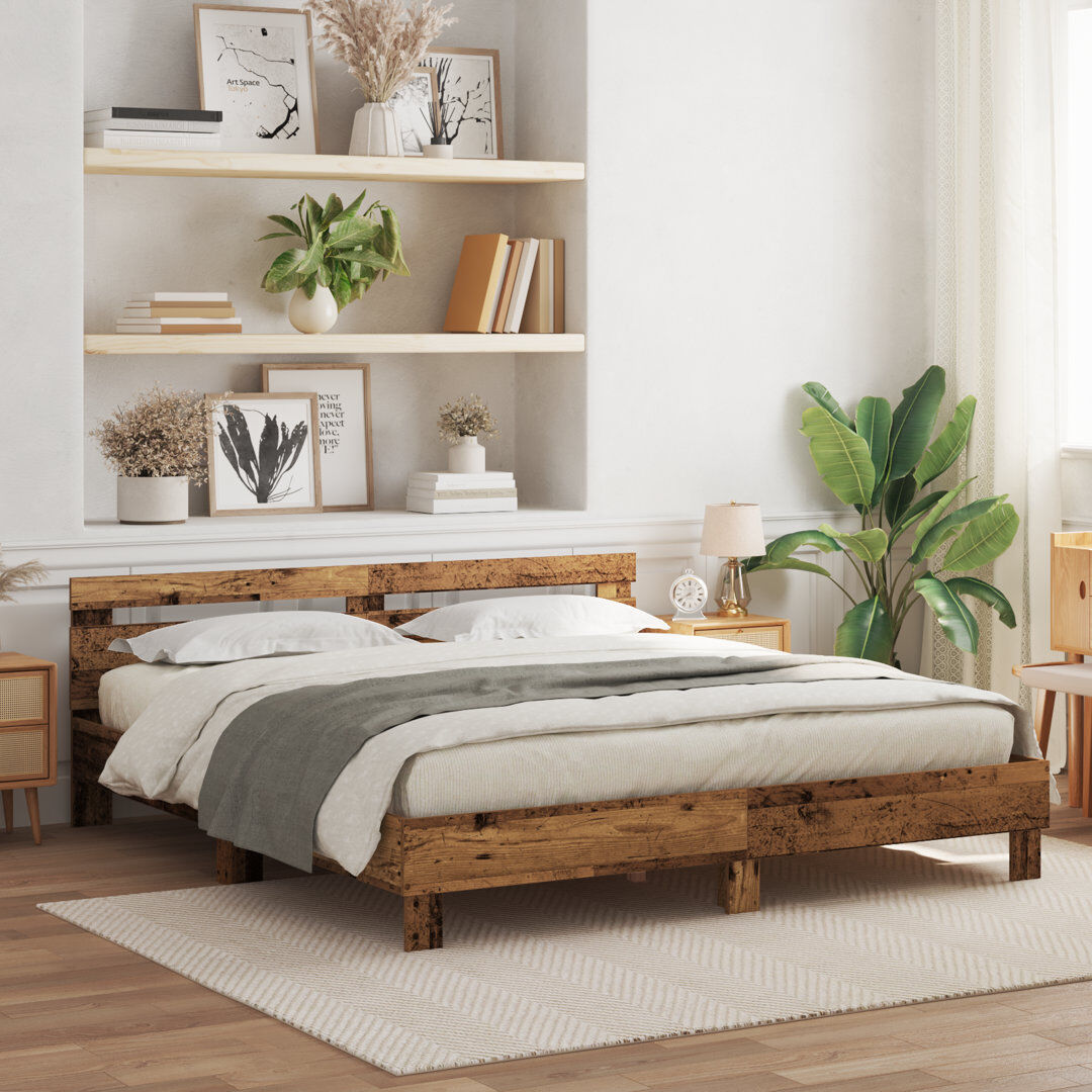 Vidaxl Wood Bed Frame with LED Durable Old Wood Super King (6')