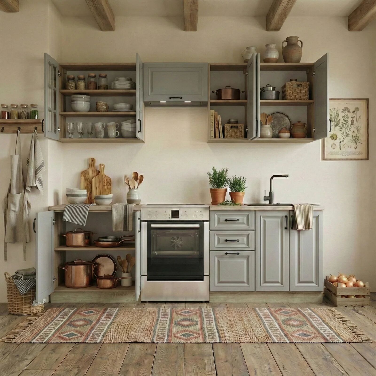 garneroarredamenti Cucina 240cm completa moderna shabby componibile grigio rovere Oxford