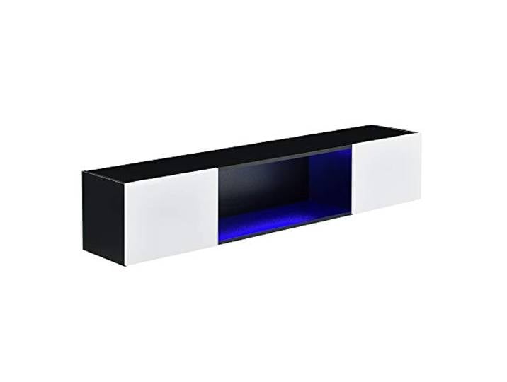 [en.casa] Hängeboard Schwarz/Weiß Hängeschrank 150 x 30 x 30 cm mit LED Beleuchtung Wohnwand mit Ablagefach Lowboard Hängend Spanplatte