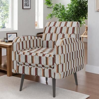 "29"" Polyester Accent Arm Chair with Button-Tufted Back and Solid Wood Legs"
