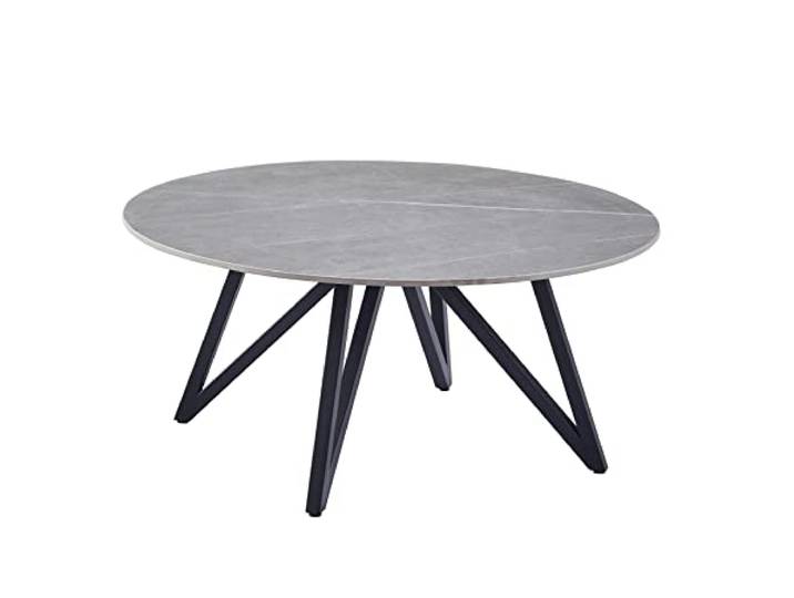 Casa Vital Couchtisch BELISONO, grau Farbe mit Marmormuster, runde Form, ⌀90x40 cm, gesinterte Steinplatte, Schwarze metallbeine, wohnzimmertisch, 120 kg max. Belastung