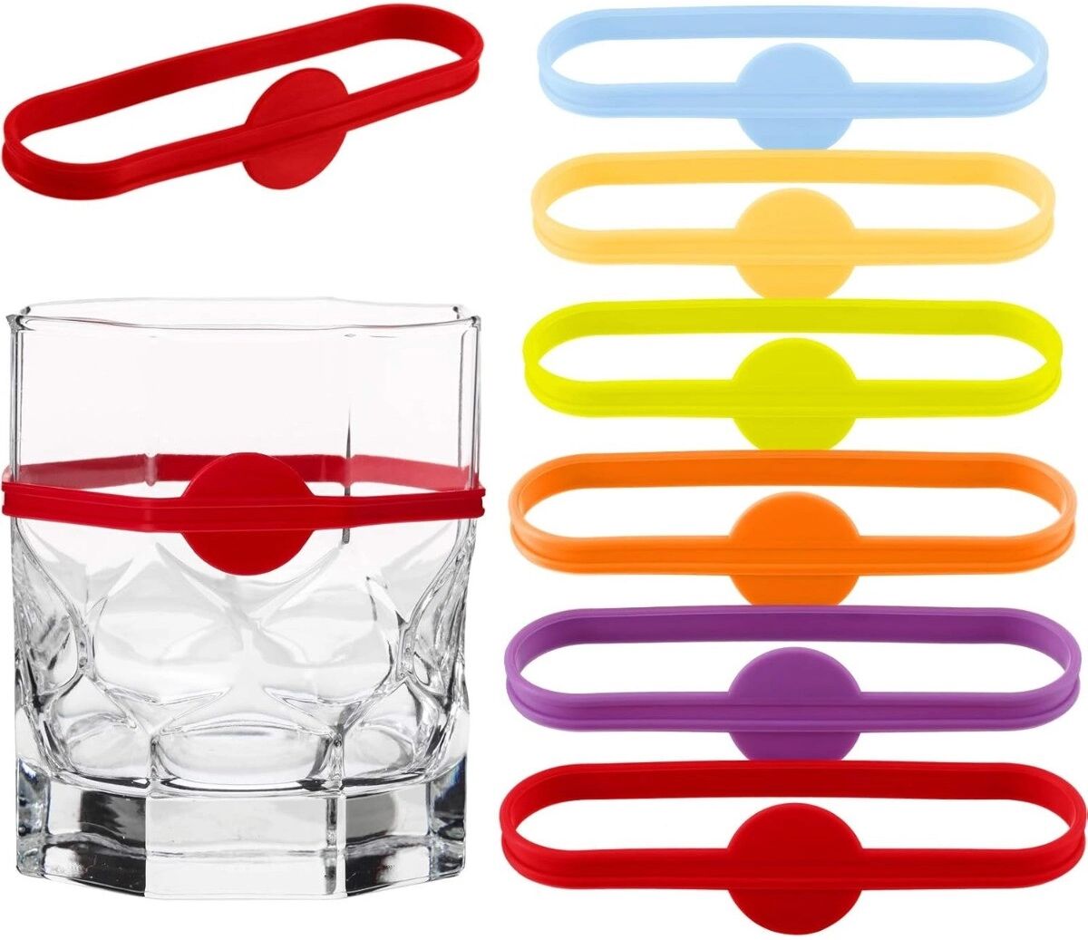 INF Silikon Weinglas Marker Set - 6 bunte wiederverwendbare Getränke-Identifikationsringe für Party & Hochzeit