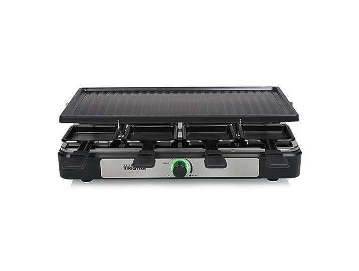 Tristar Ra-2746 Raclette RA-2746, kookoppervlak voor 8 personen, kookoppervlak 42 x 23 cm, instelbare thermostaat met lichtring, 1400 W, zwart
