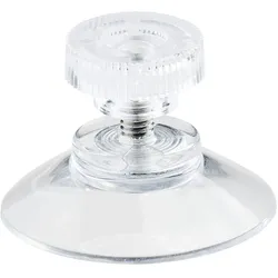 Saugnäpfe, ø = 30 mm, transparent, mit M4-Gewinde 6 mm lang, inkl. transparenter Rändelmutter, Weich-PVC