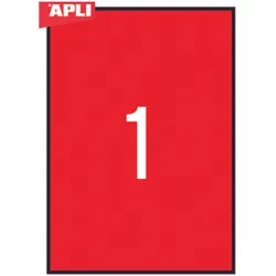 Apli, Etiketten, Farbige Etiketten, 210x297mm, rechteckig, rot, 20 Blatt