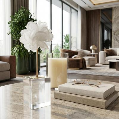 Sagebrook Home JLiliana Crystal Flower Statuary, Perfect for Decor