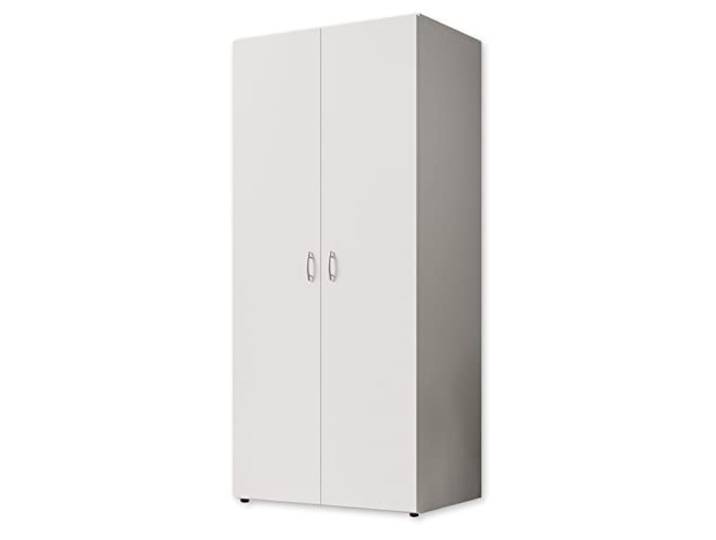 BASE Kleiderschrank Schrank Drehtürenschrank Weiß 80 x 177 x 52 cm (B/H/T) Vielseitiger Schlafzimmerschrank, 2 Türen, viel Stauraum für Kleidung und Schuhe, zeitloses schlichtes Design, weißer Schrank