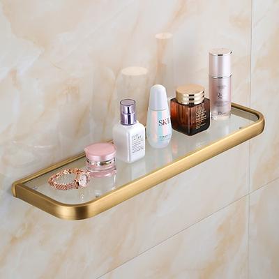 Wandmontiertes, einschichtiges, rechteckiges Glasregal für das Badezimmer, antikes Messing-Finish, Badezimmer-Aufbewahrung, Badezimmer-Accessoires-Halter