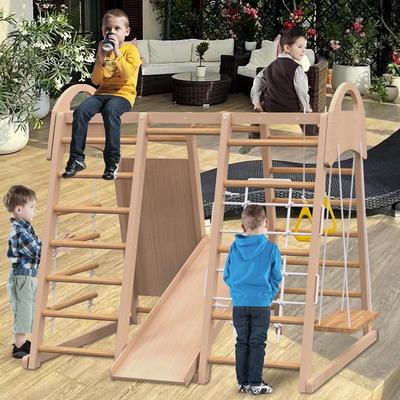 GDFStudio GDF Studio - TimberTrek 7-in-1 Indoor Wooden Jungle Gym Playset for Kids - Natural Wood