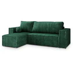 ECKSOFA RAVELO T Grün Kordstoff mit Schlaffunktion