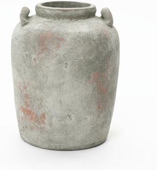 LuxenHome "Rustic Old-World Gray & Brown 13.4"" Tall Round Terracotta Vase with Handles"