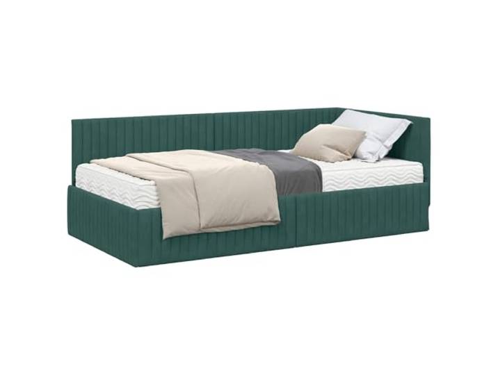 PUGYNBK Eckbett, Samt, Grün, mit Matratze, 2 Stück Kopfteil zur Wandmontage, fester Lattenrahmen, mittelfeste Matratze, einfache Montage