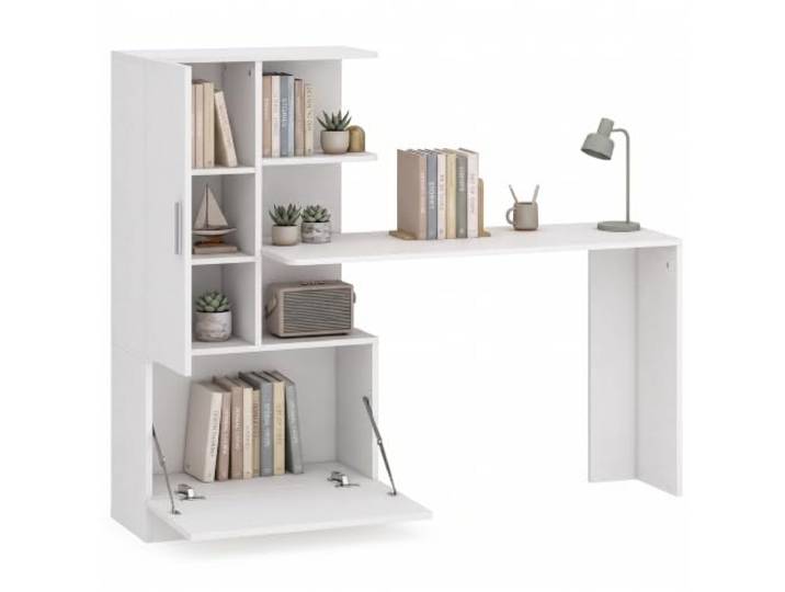 HOMCOM Schreibtisch 150 cm mit Schrank und Regalen, weiß Moderner Bürotisch mit tiefer Tischplatte und offenem Stauraum, ideal als Schreib- und Arbeitstisch fürs Homeoffice