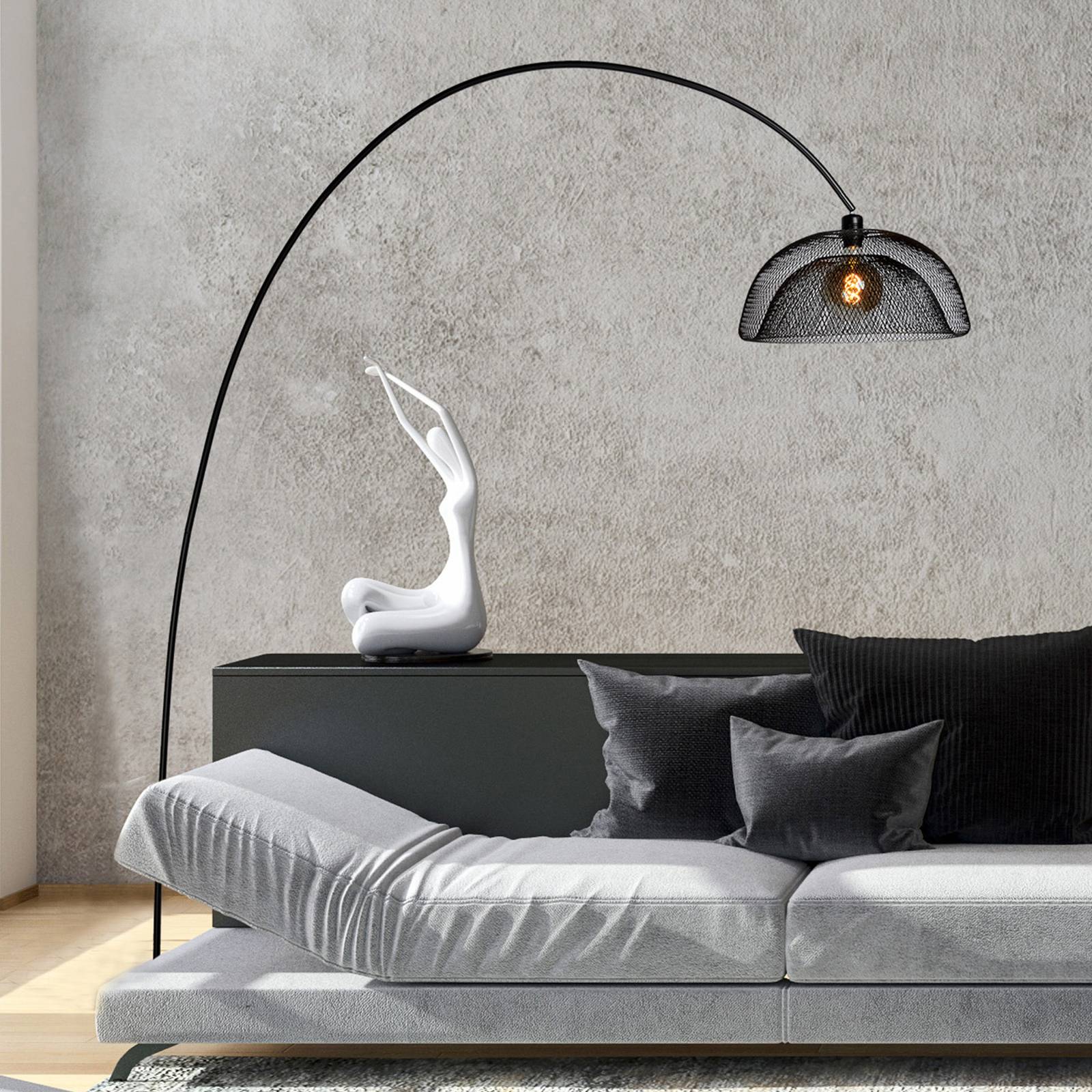 Lucide Arc Lamp Floor Mesh, Black, Living / Dining Room, metal, Modern, Floor Lamp