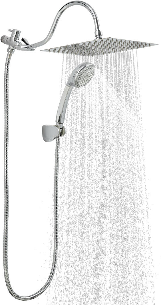 Brayden Studio 12" Rainfall Shower Head with Handheld Combo – High Pressure 10-Spray Modes, Dual Shower System with Arc Extension Arm, Chrome Finish for Low Water Pr Silver 30cm W