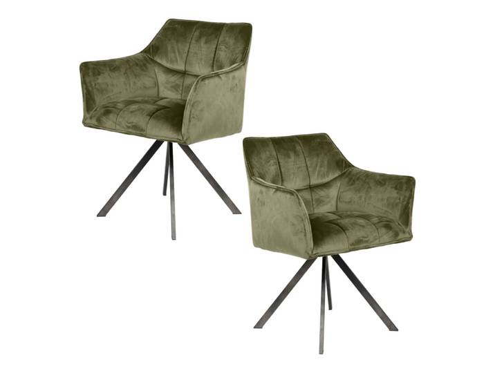Lot de 2 fauteuils de table pivotants en velours vert