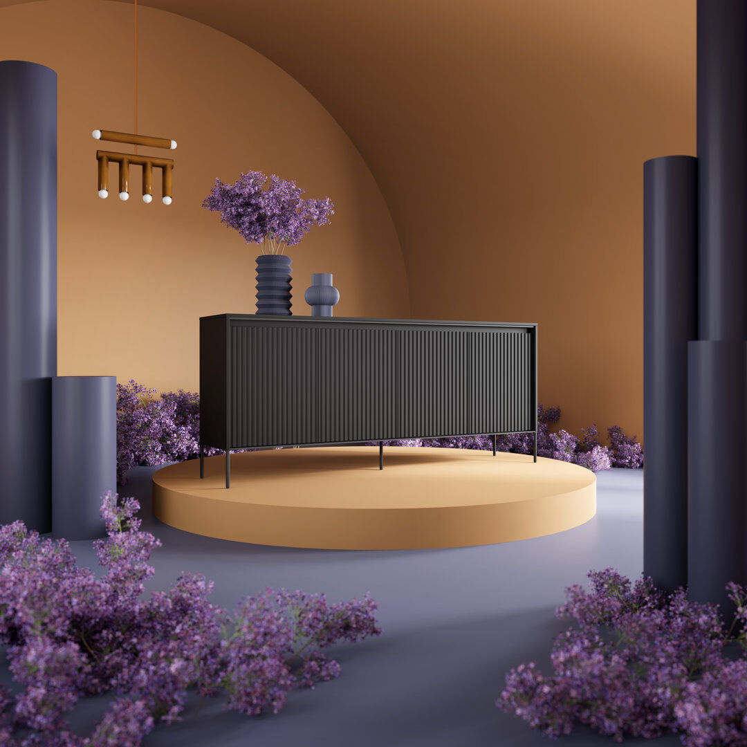 Brayden Studio Alv 193 cm W Sideboard Black Matt 83cm H X 193cm W X 40cm D