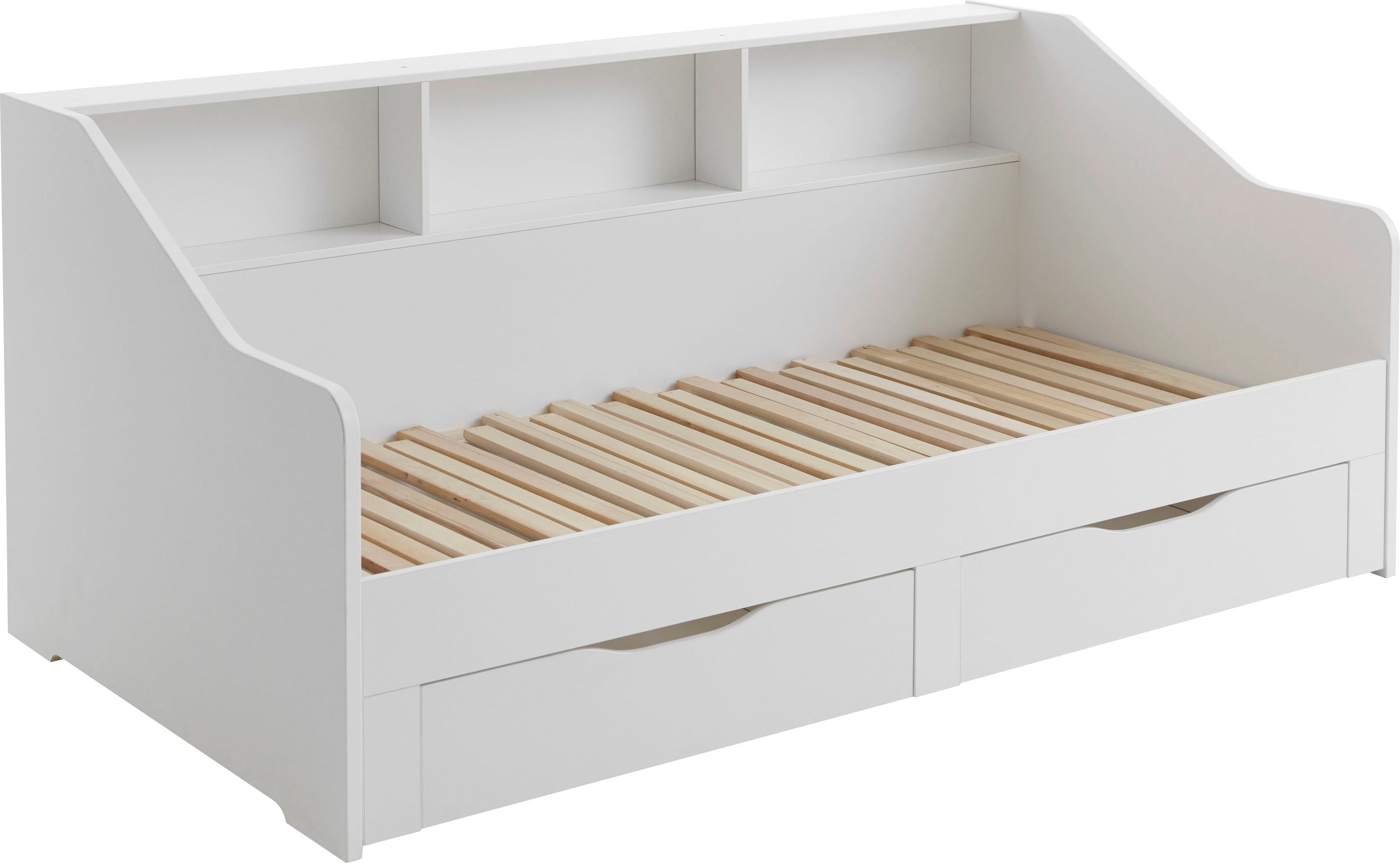 Stauraumbett RELITA "Rene", weiss (weiß), B:112,9cm L:205,6cm, Betten, Stauraumbett, ausziehbarer Unterbau und 2 Schubladen. Lieferung ohne Matratze weiß Liegefläche Länge B: 200cm x 90cm, ohne Matratze