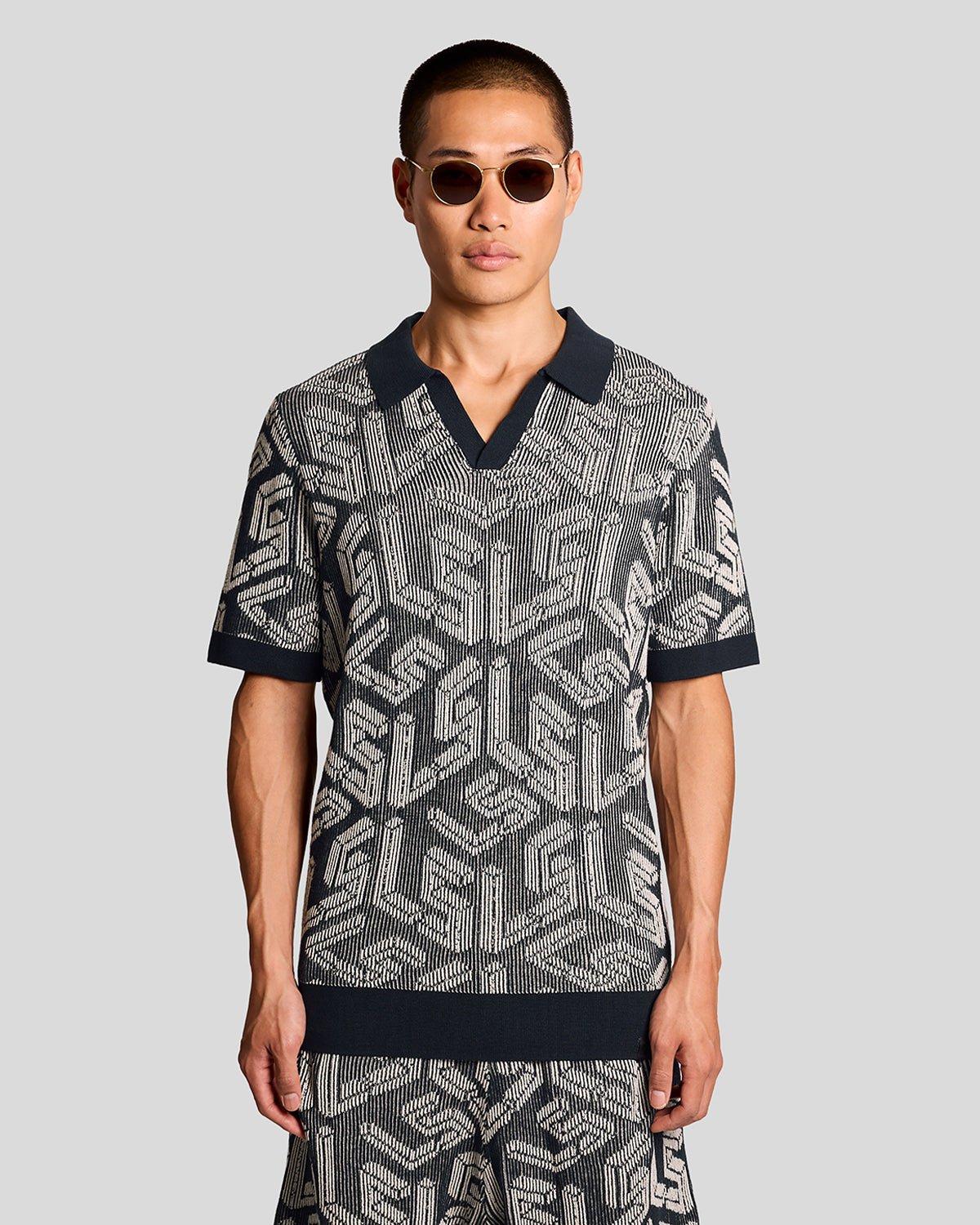Emblem Geripptes Strickpoloshirt