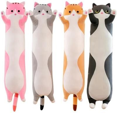 Uplift Essentials Cute Long Cat Plush Pillow For Cozy Sleep & Cuddles 19.7 In grey New