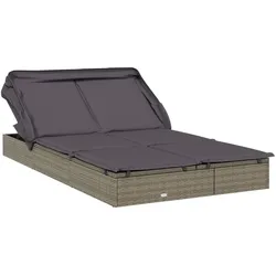 vidaXL 2-Personen-Sonnenliege mit Dach Grau 213x118x97 Poly Rattan