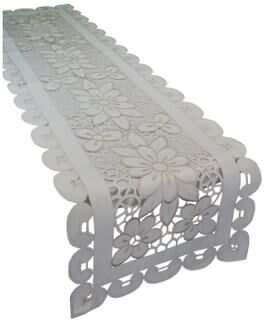 Violet Linen Luxurious Sweedish Embroidered and Cutwork Pattern Table Runner