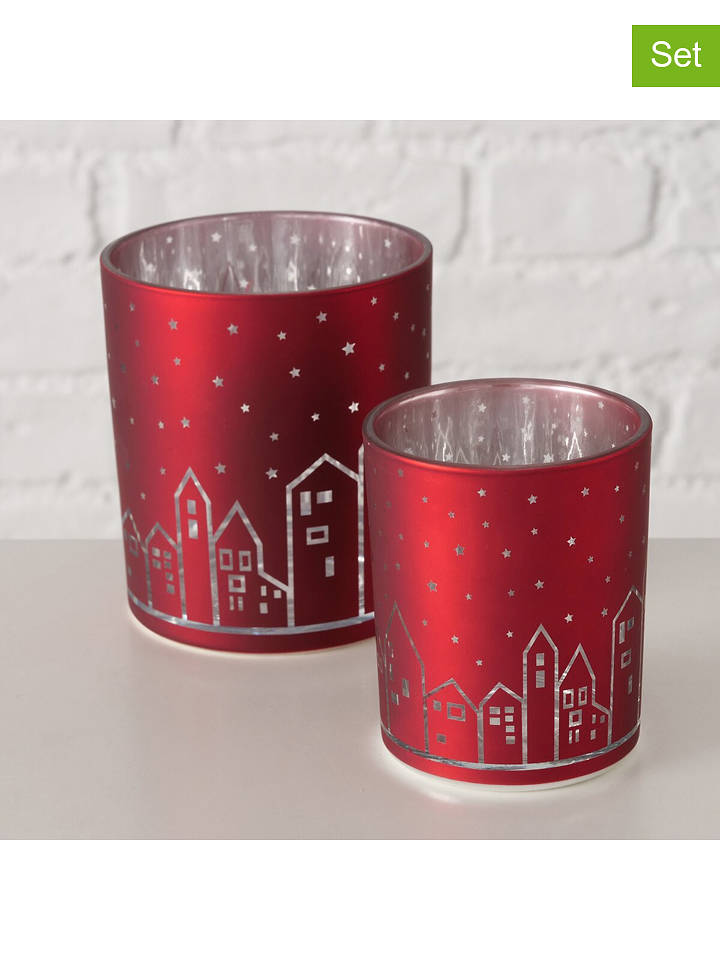 Boltze 2er-Set: Windlichter "Little Town" in Rot - onesize