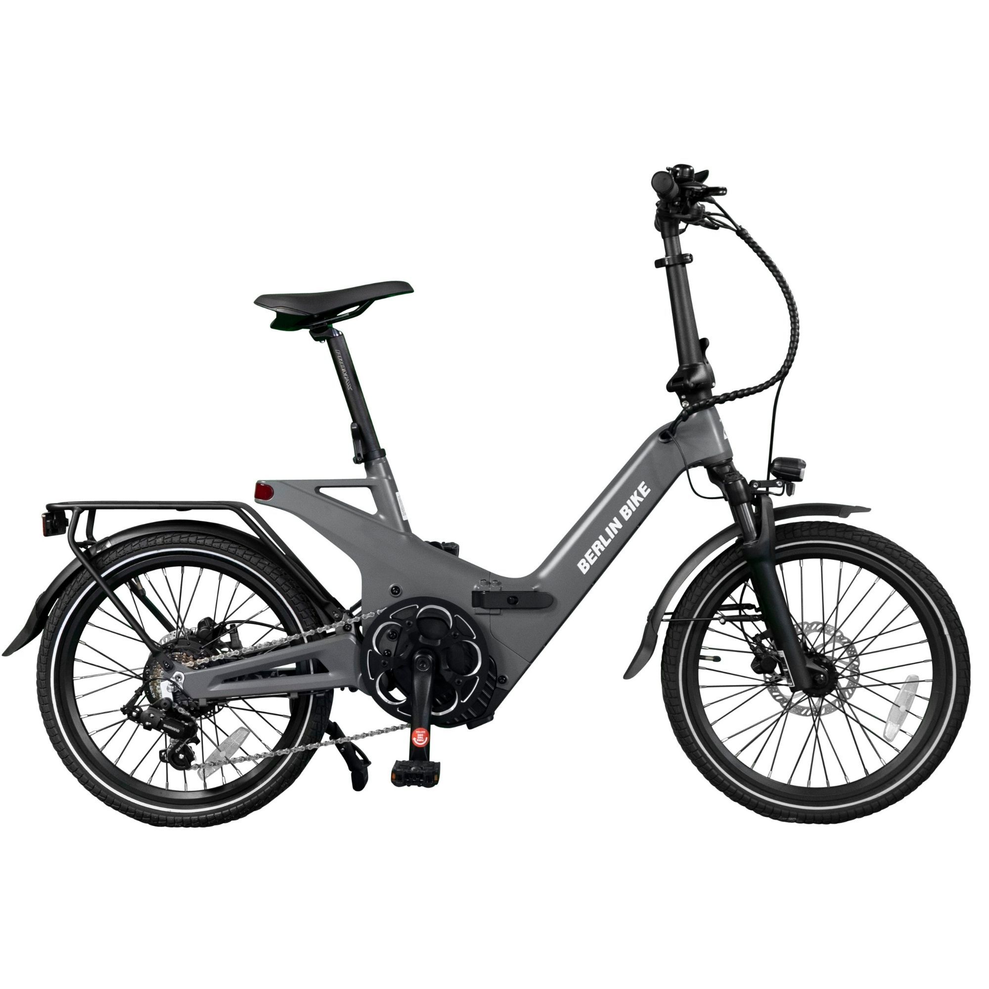 E-Bike Klapprad 2GO - 20 Zoll E-Klapprad, Vollfederung, Reichweite ca. 50 km 7 Gang Shimano, Bafang Hinterradnabenmotor, 378 Wh, BERLIN 2GO Matt Grau