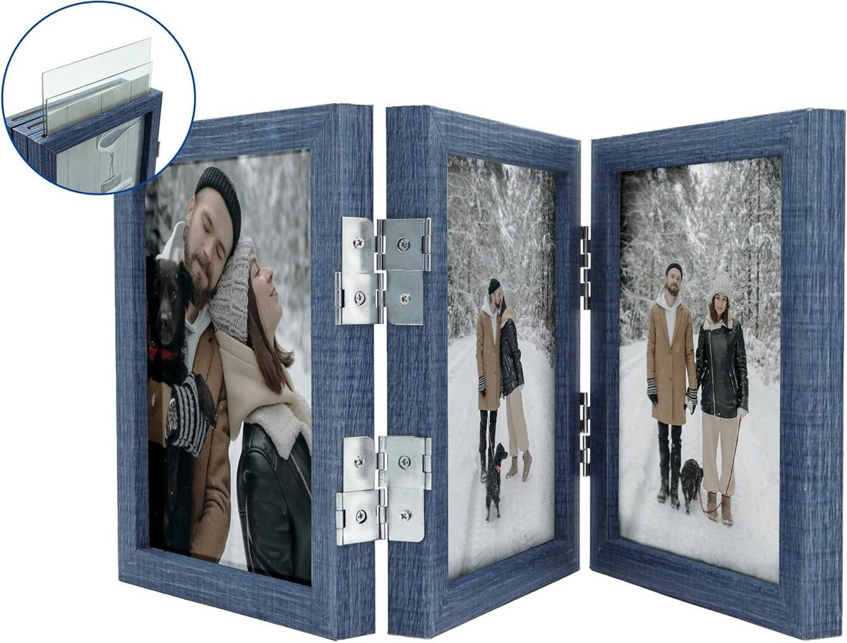 Fotolijst Drievoudig Collage Frame Navy Blauw - Dubbelzijdig Display - 3x 13x18 cm