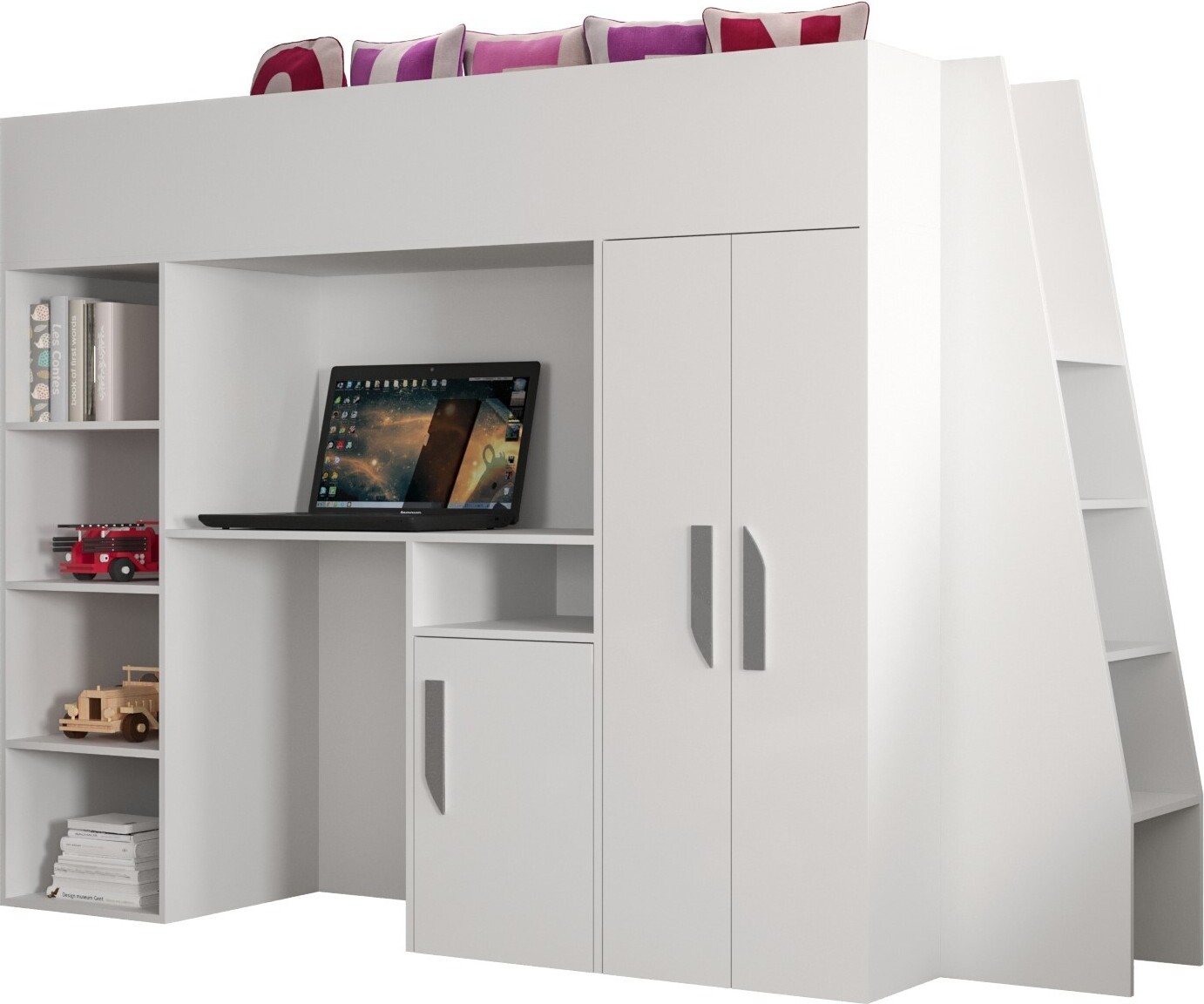 MINIO go for it, Etagenbett "PARTY 15", graue Griffe aus MDF, Weiße Farbe