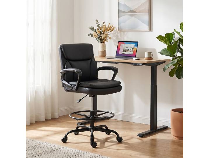 HOMCOM Chaise Bureau Ergonomique Réglable Noir avec Repose-pieds