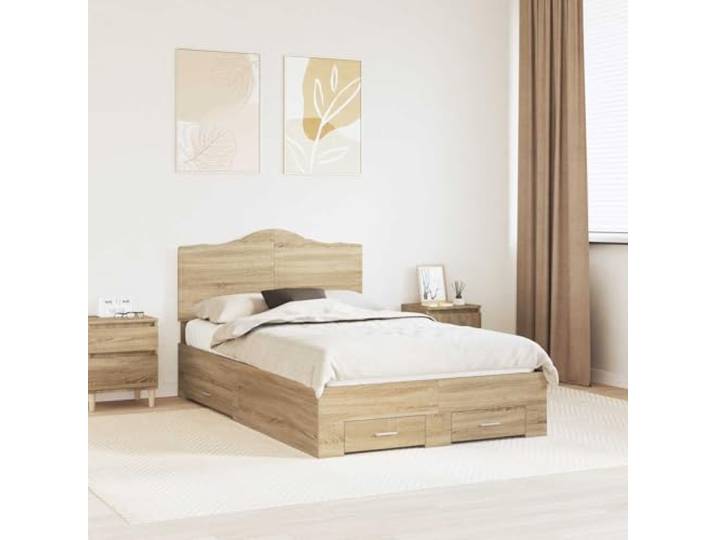 Stauraum Bettgestell Holzwerkstoff Schlankes Design Sonoma Eiche 135 x 190 Bettgestell mit Kopfteil Sonoma-Eiche 135x190 cm Holzwerkstoff Stauraum Bett mit Schubladen Lattenrost Modern