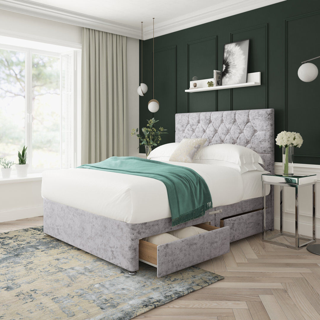 JC Beds Ltd. Upholstered 4 Drawers Divan Bed Silver Kingsize (5')