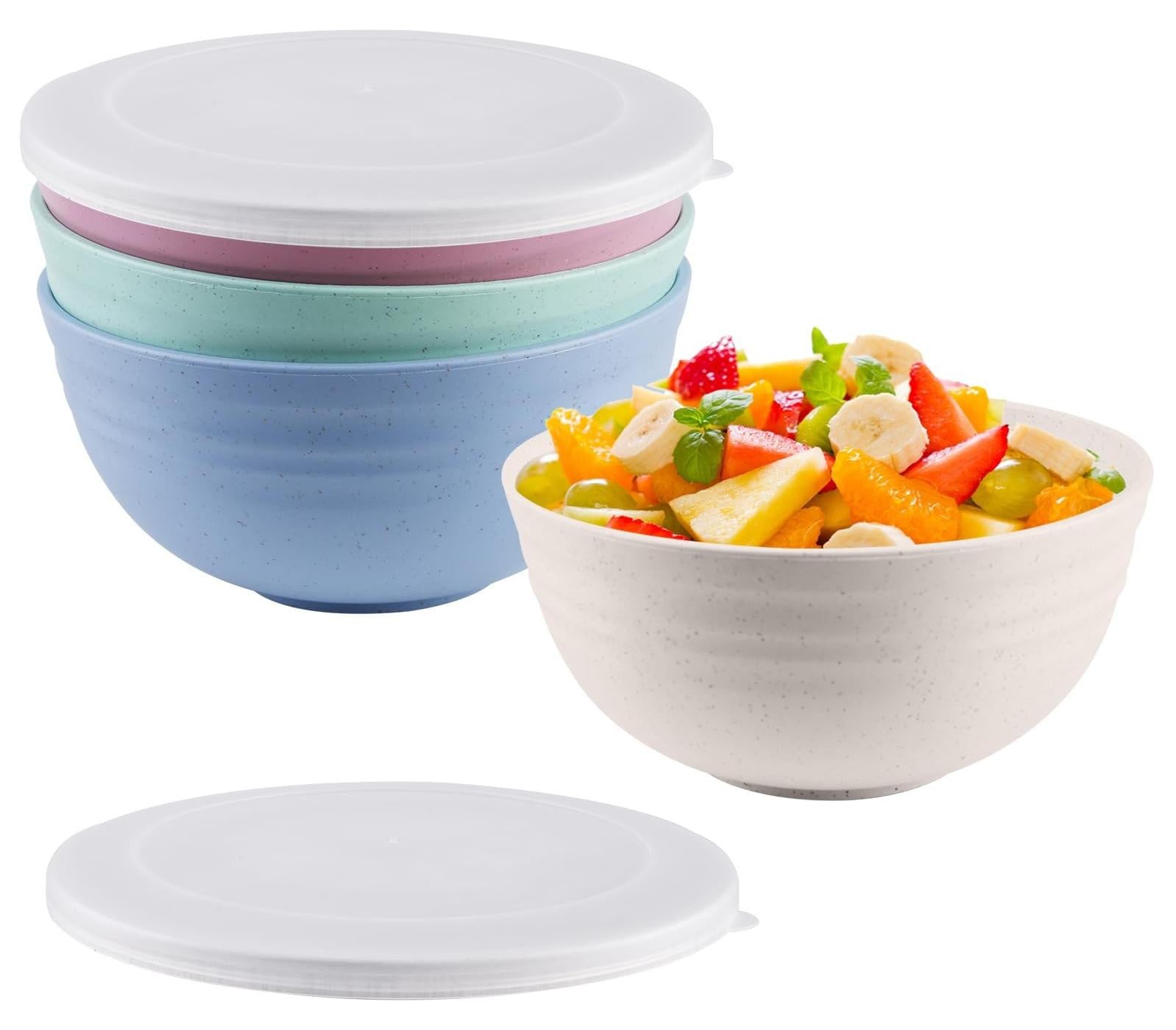 Set van 4 grote cereal schalen met deksel