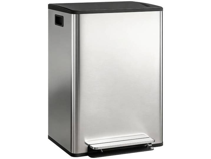 ComfortXL Mülleimer De-17654 2x30L Doppelkammer mit Soft-Close & Fußpedal Silber, Silberfarben, Metall, 37.5x67x47.5 cm, Haushalt & Reinigung, Reinigung, Mülleimer & Abfallsammler