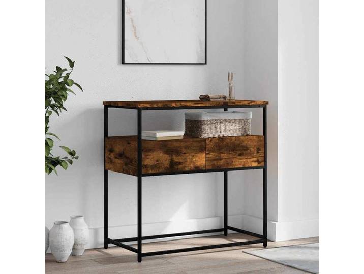 Console de table en chêne fumé 75x40x75 cm en bois d'ingénierie, console de table fine pour entrée et salon, finition chêne fumé