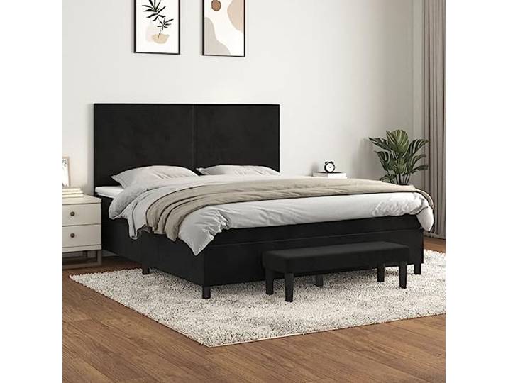 RJPLMFV Lattenrost, Plattform, Velours, Schwarz, 180 x 200 cm Verstellbarer Kopf, Taschenfederkernmatratze, mittlere Härte, multifunktionale Bettbank
