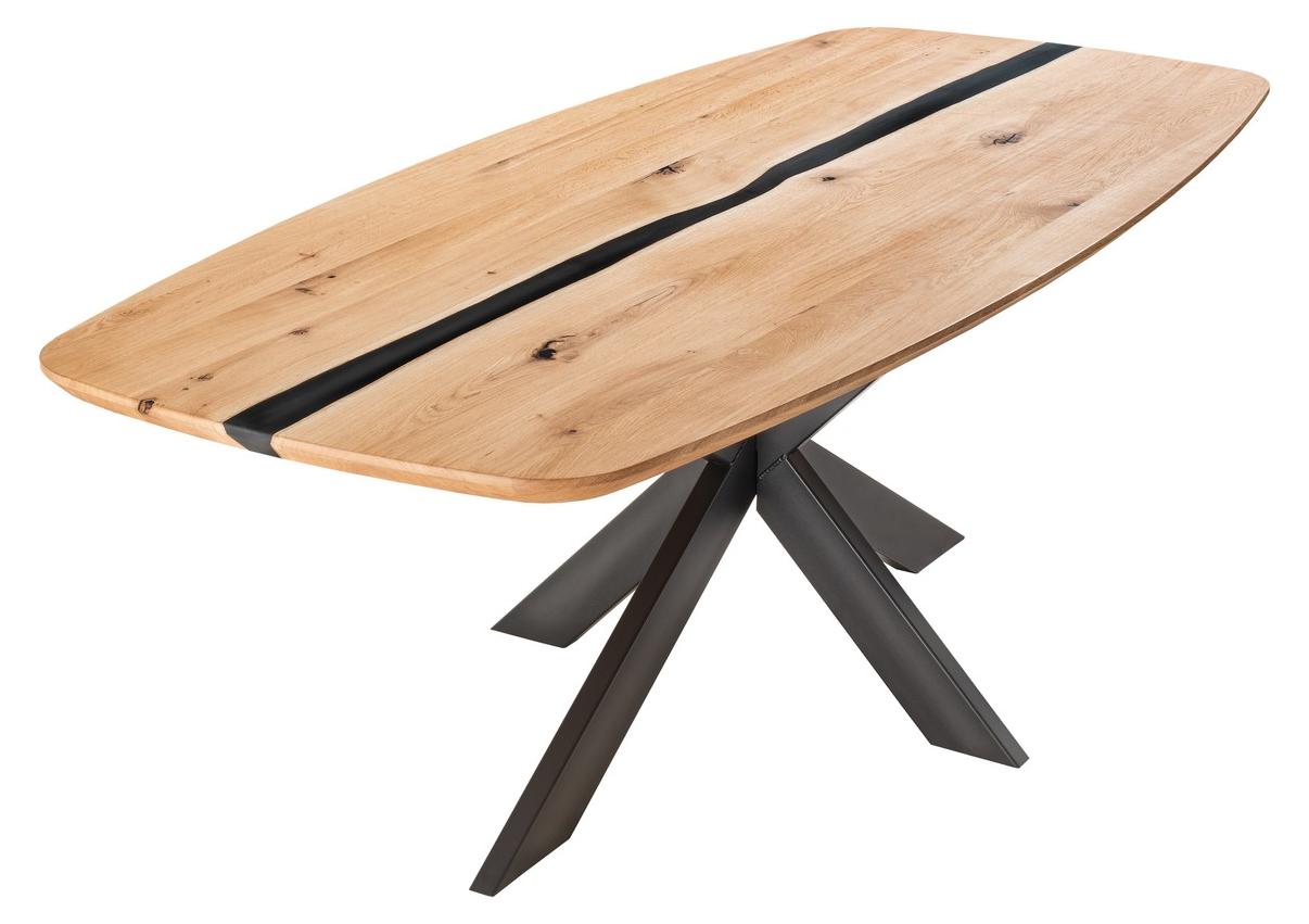Esstisch Unikattisch 100 x 180 x 76 cm Wildeiche Metall Harz Natur Schwarz