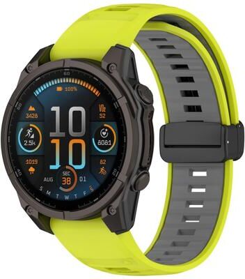 Everyday Crate Garmin Fenix 8 AMOLED 51mm Magnetic Silicone Watch Band Two Color Replacement Watch Strap lime+gray