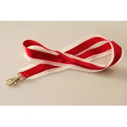 Umhängeband mit Spitze | Lanyards | Satin | kirschrot-weiss