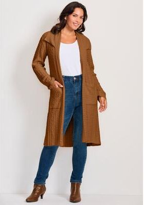 Plus Size Women's Cable Cardigan by Avenue in Antique Copper (Size 18)