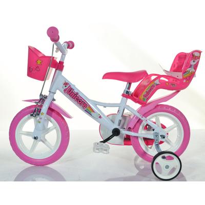 Kinderfahrrad DINO BIKES "12" Unicorn Einhorn stabiler Stahl-Rahmen, Stützräder, kindgerecht" Gr. 21, pink (weiß), Fahrräder, Kinder, 22cm, 12 Zoll (30,48cm), mit Stützrädern, Korb und Puppensitz