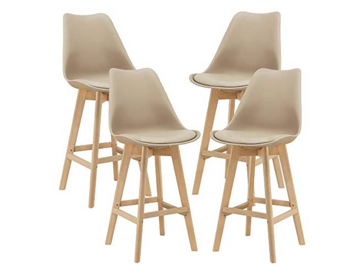 [en.casa] Barhocker 4er Set Barstuhl mit Rückenlehne Bistrohocker Set 4 Teilig Tresenhocker auf Buche-Gestell Beige